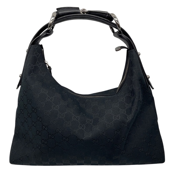 GUCCI BLACK HORSEBIT GG MONOGRAM CANVAS HOBO SHOULDER BAG - Picture 3 of 13